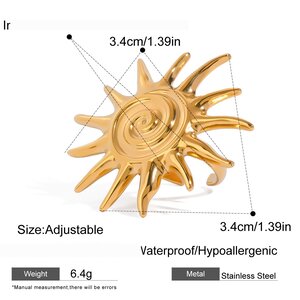 1 Piece Retro Sun Stainless Steel Waterproof Gold Color Women's Adjustable Rings h5 Picture2