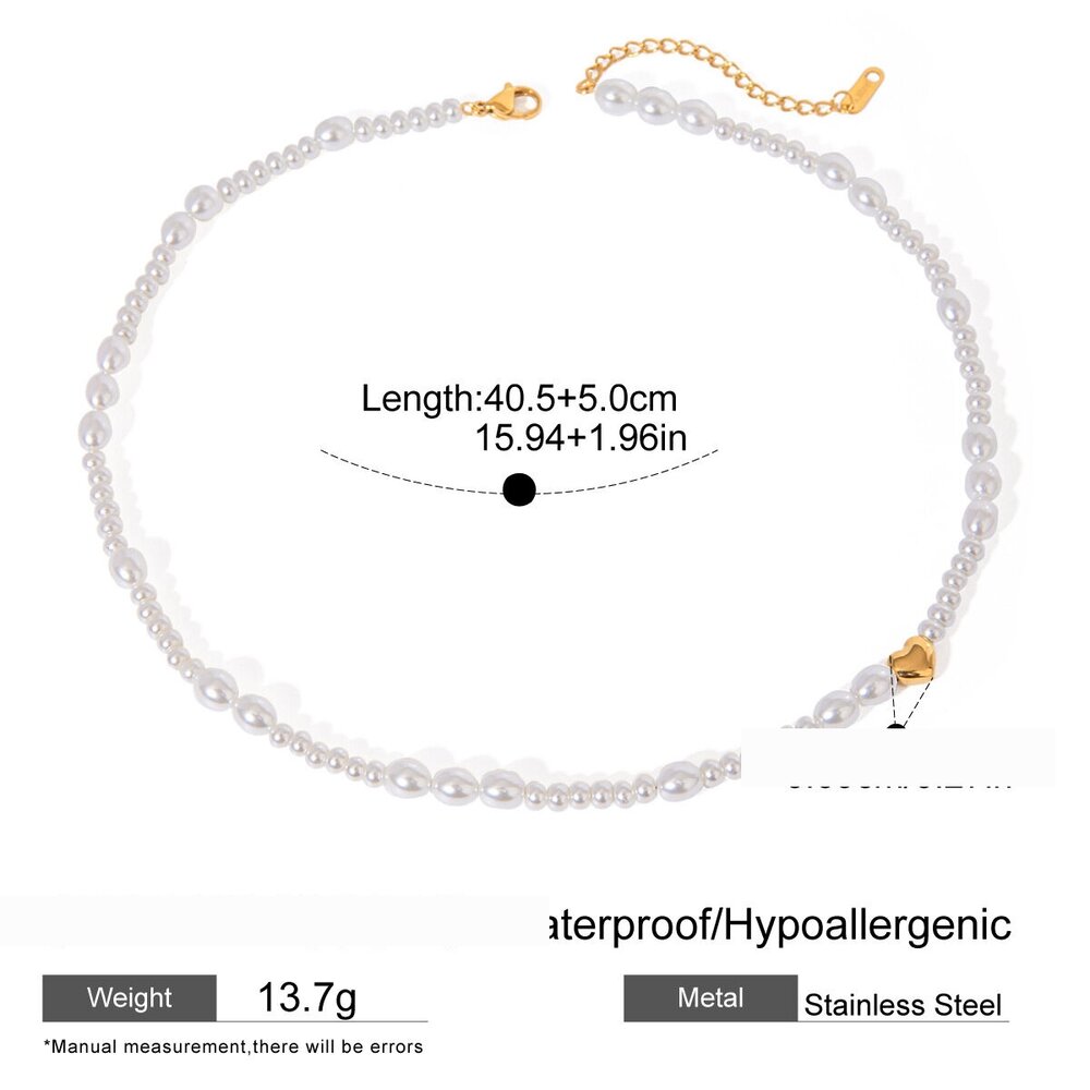 1 Piece Classic Series Retro Beads Stainless Steel Gold Plated Artificial Pearl Women Beaded Necklaces Picture2