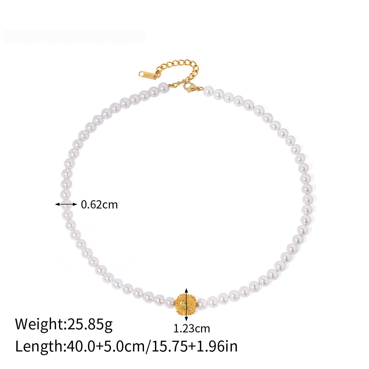 1 Piece Simple Elegant Style Beads Shape Stainless Steel  Gold Plated Inlay Pearl Women's Beaded Necklace h5 