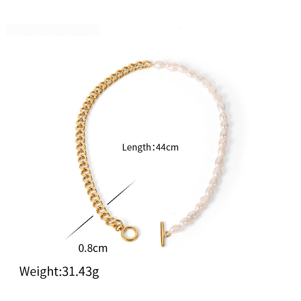 Collier De Perles Élégant En Acier Inoxydable Plaqué Or  Pour Femme, Série Simple, 1 Pièce h5 