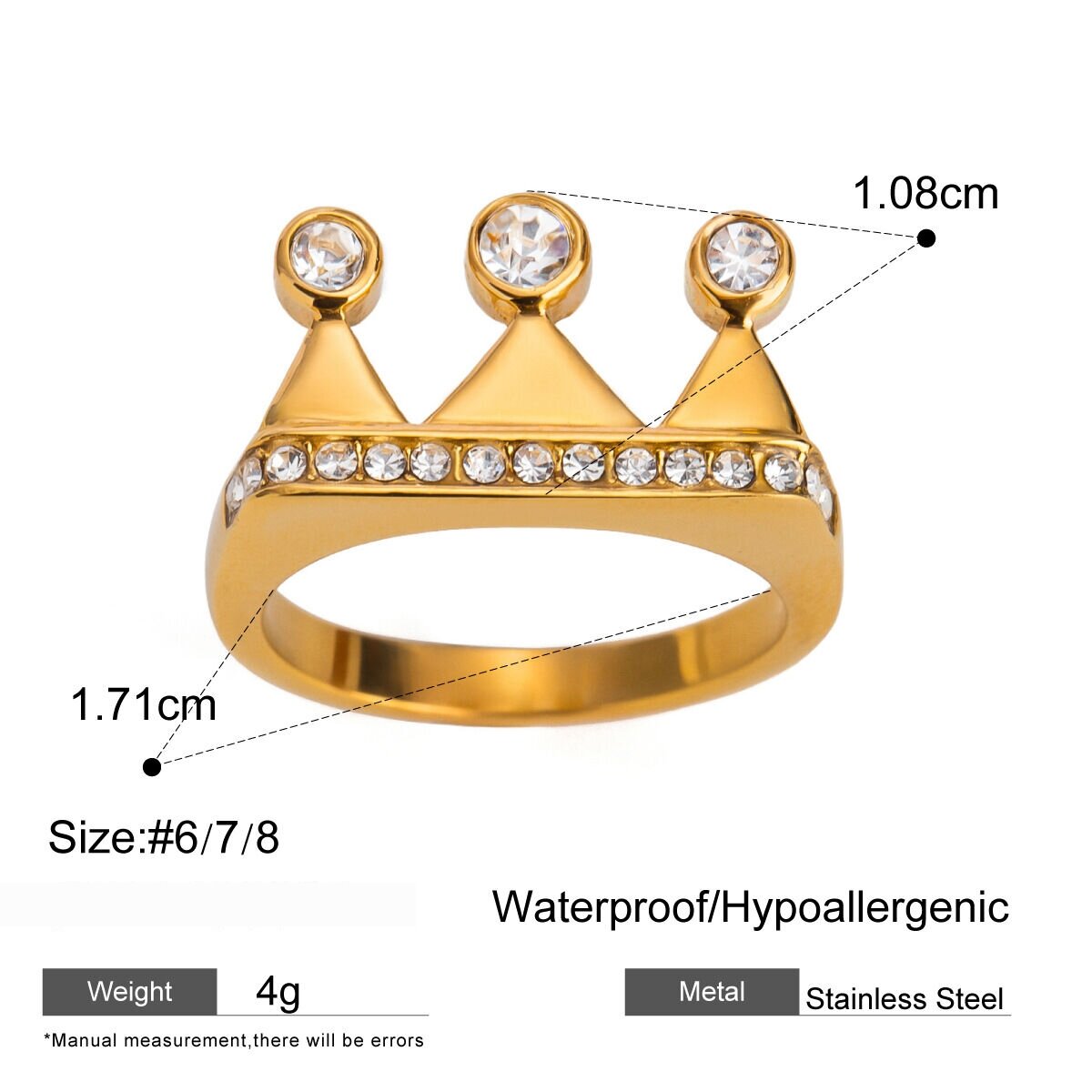 1 Pair Simple Series Simple Geometric Stainless Steel  Gold Plated Zircon Women Single Ring Picture2