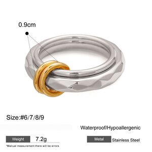 1 Paar Eenvoudige Serie Eenvoudige Geometrische Roestvrij Staal Vergulde Dames Enkele Ring h5 Afbeelding2