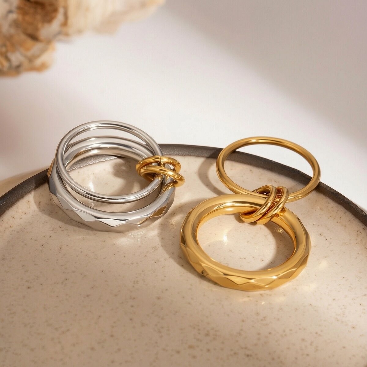 1 Pair Simple Series Simple Geometric Stainless Steel  Gold Plated Women Single Ring h5 