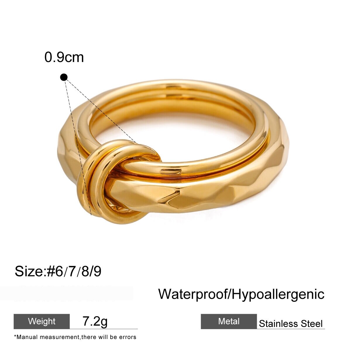 1 Pair Simple Series Simple Geometric Stainless Steel  Gold Plated Women Single Ring Picture2