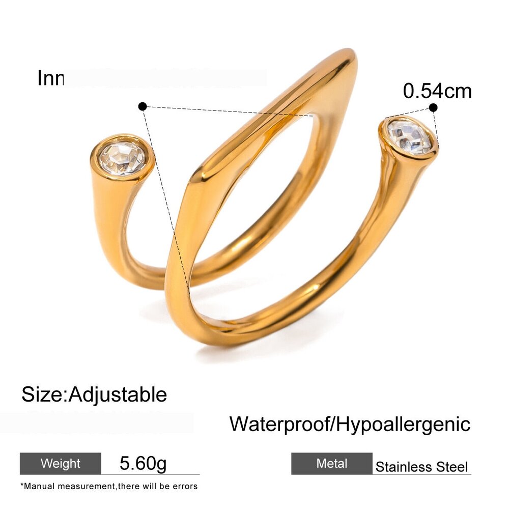 1 Piece Geometric Stainless Steel Waterproof Gold Plated Rhinestone Women's Adjustable Rings Picture2