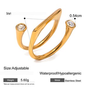 1 Piece Geometric Stainless Steel Waterproof Gold Plated Rhinestone Women's Adjustable Rings h5 Picture2