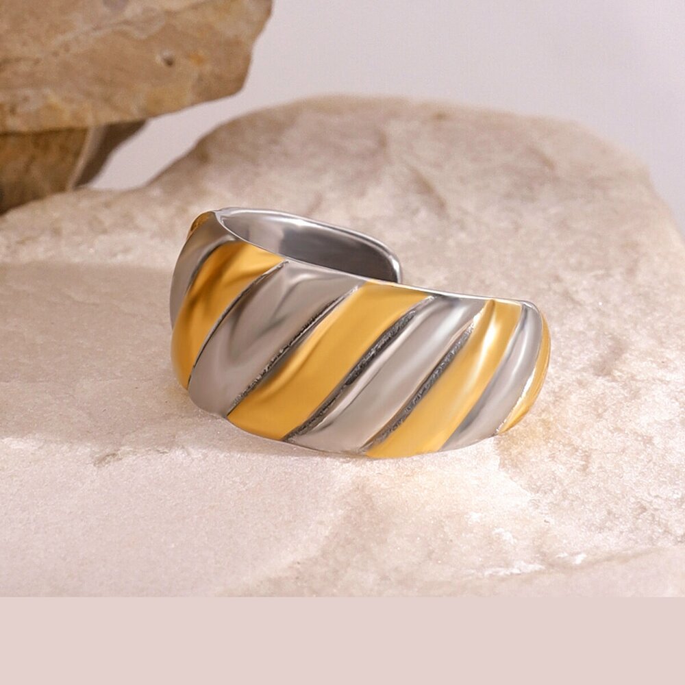 1 Pair Simple Series Simple Patchwork Stainless Steel Gold Plated Women Adjustable Rings