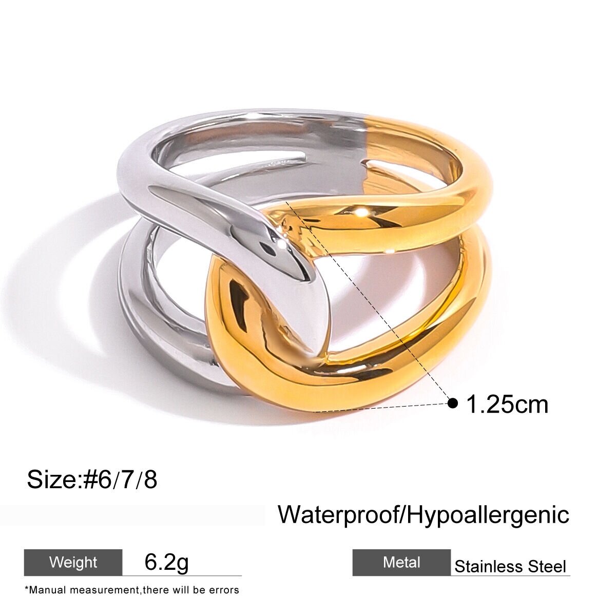 1 Pair Simple Series Simple Geometric Stainless Steel  Gold Plated Women Single Ring Picture2