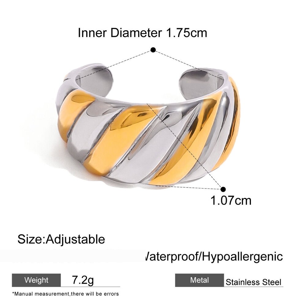 1 Pair Simple Series Simple Patchwork Stainless Steel Gold Plated Women Adjustable Rings Picture2