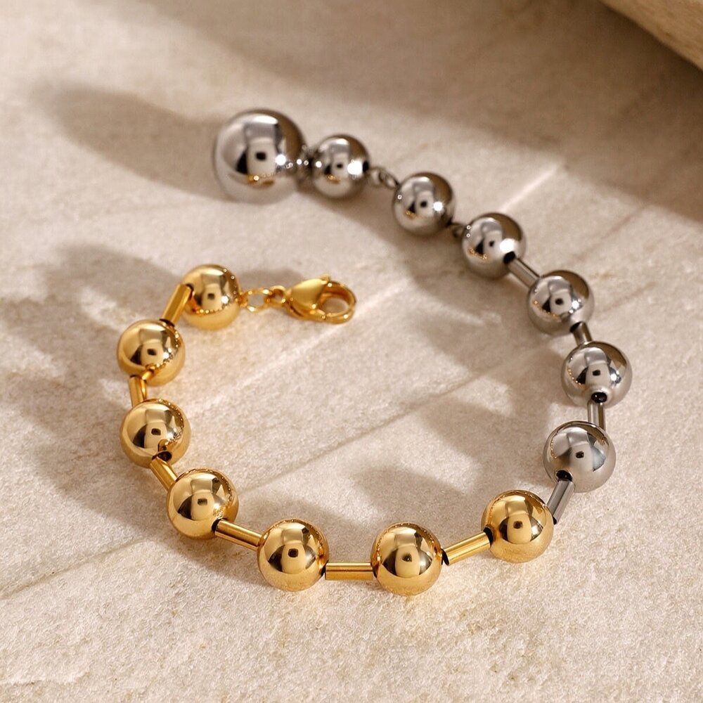 1 Piece Simple Series Simple Geometric Stainless Steel Gold Plated Women Beaded Bracelets