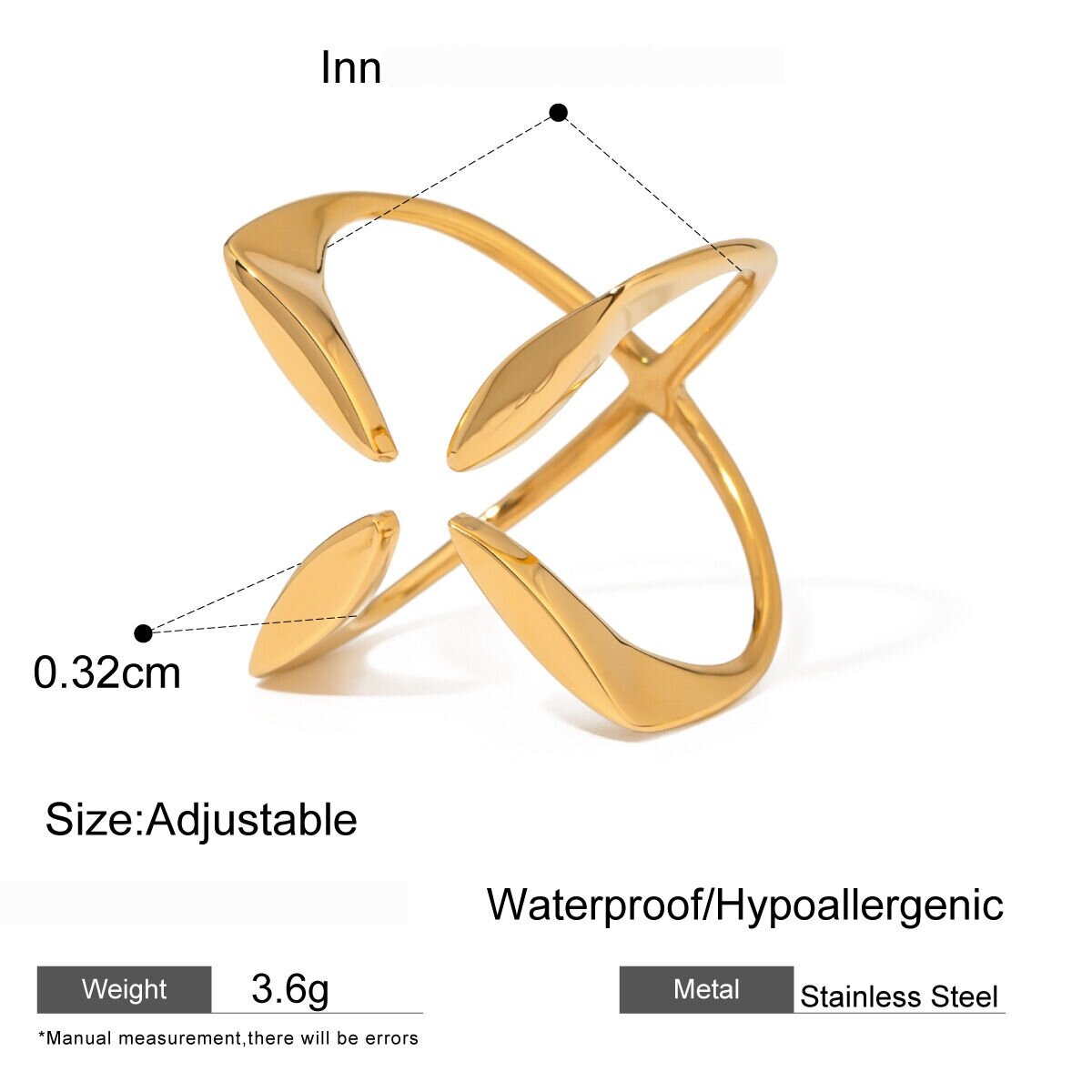 1 Paar Simple Series Einfache Geometrische Edelstahl 18 Karat Vergoldete Verstellbare Damenringe Bild2