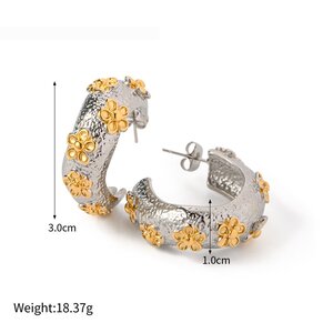 1 Pair Classic Series Retro Flower Stainless Steel Gold Plated Women Hoop Earrings h5 Picture2