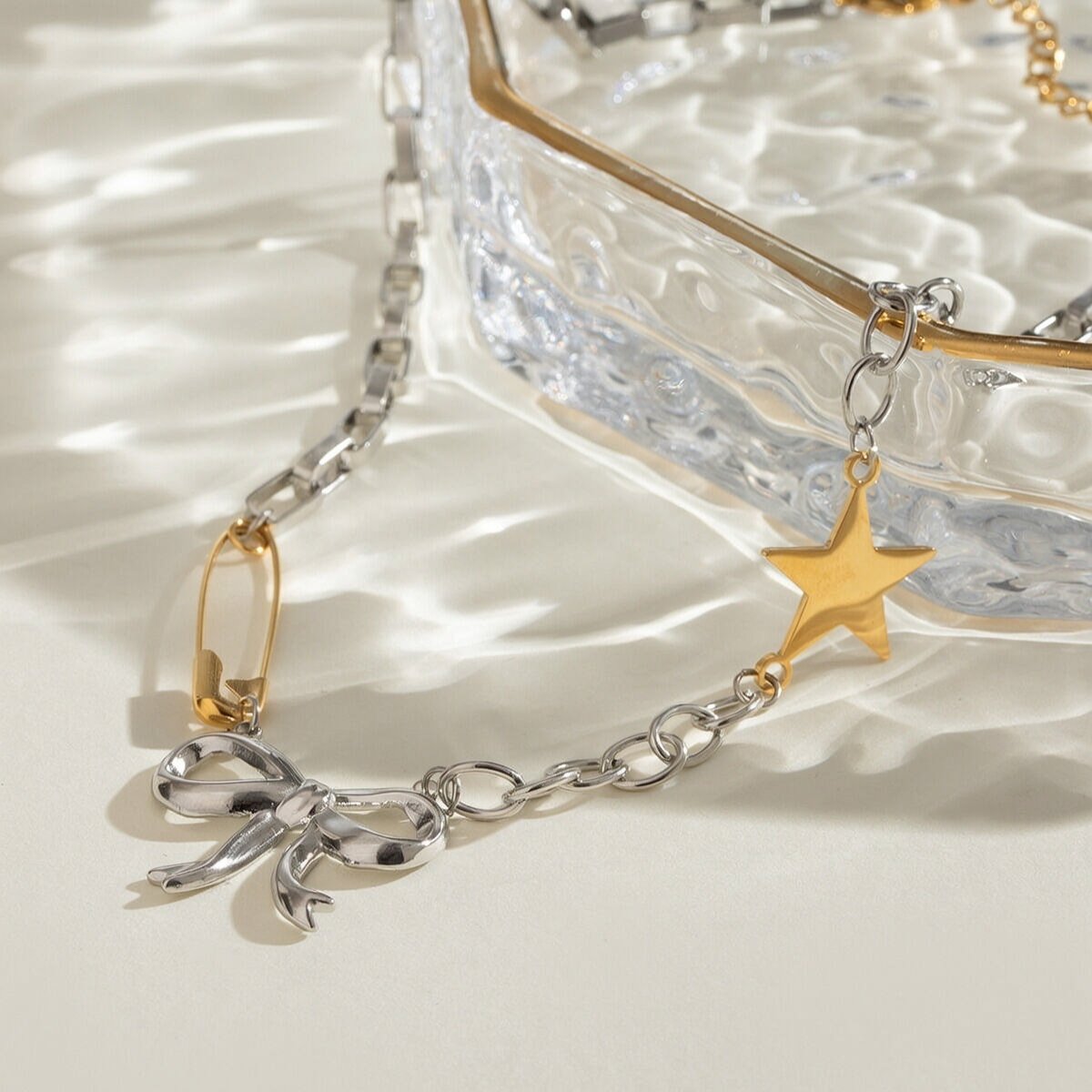 1 Piece Simple Series Retro Bow Knot Stainless Steel  Gold Plated Women Pendant Necklaces 