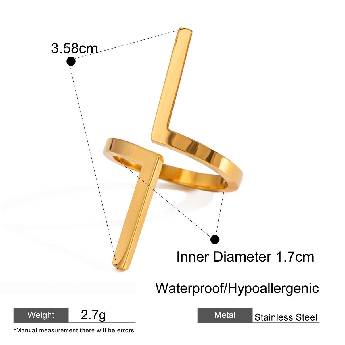 1 Piece Simple Style Geometric Stainless Steel Waterproof Gold Plated Women's Adjustable Rings Picture2