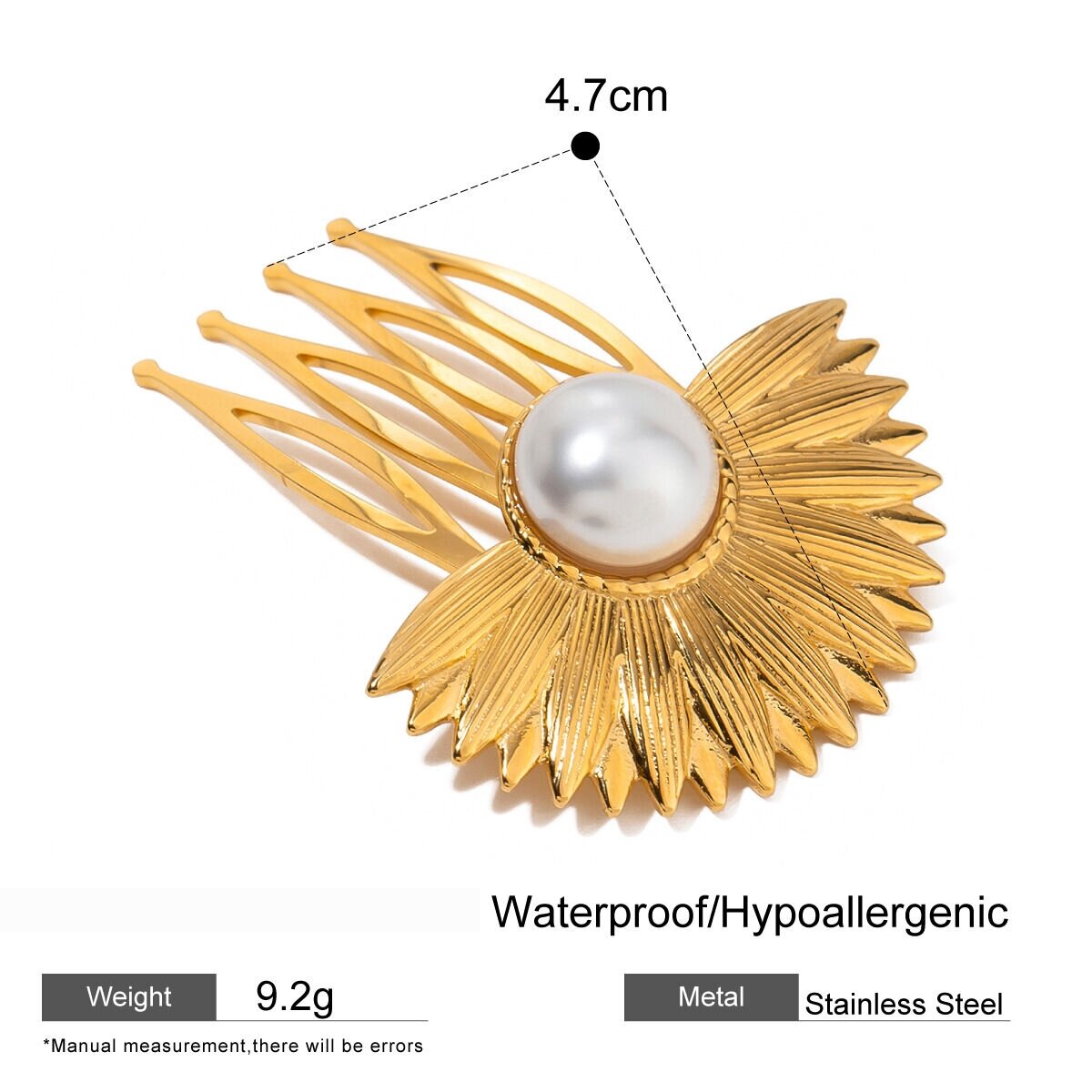 1 Paio Di Fermagli Per Capelli Da Donna In Stile Semplice Serie  Fiore In Acciaio Inossidabile Placcato Oro  Perla Artificiale Immagine2
