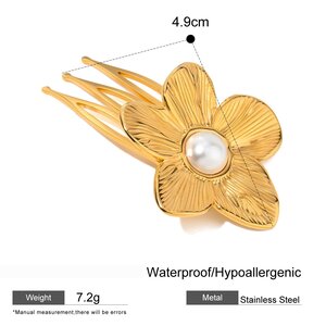 1 Paio Di Fermagli Per Capelli Da Donna In Stile Semplice Serie Fiore In Acciaio Inossidabile Placcato Oro Perla Artificiale h5 Immagine2
