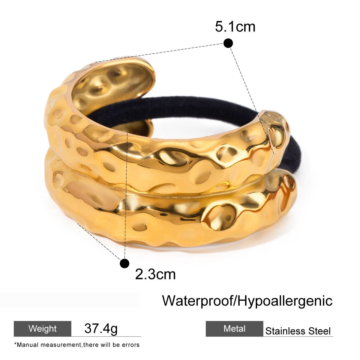 1 Paio Di Fasce Per Capelli Da Donna In Acciaio Inossidabile Placcato Oro 18K, Serie Semplice, Modello Retrò Tartaruga h5 Immagine2