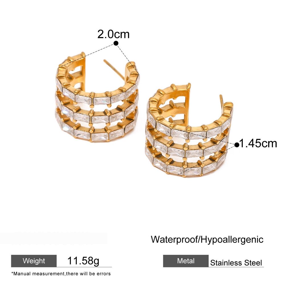 1 Paio Di Orecchini A Bottone Da Donna In Acciaio Inossidabile Con Zirconi Placcati In Oro , Serie Classica, Retrò E Geometrici Immagine2