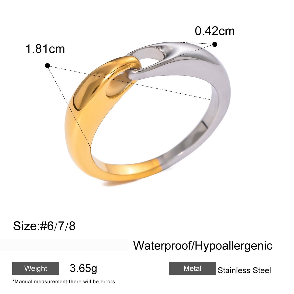 1 Piece Mixed Color Stainless Steel Waterproof Gold Plated Zircon Women's Adjustable Rings Picture2
