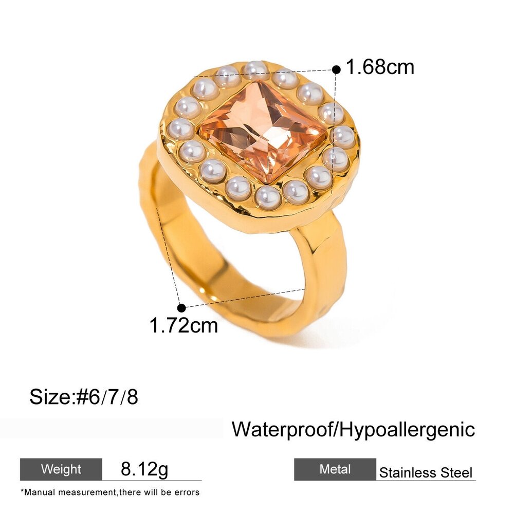 1 Pair Luxurious Series Retro Geometric Artificial Pearls Gold Plated Rhinestone Women Single Ring h5Picture2