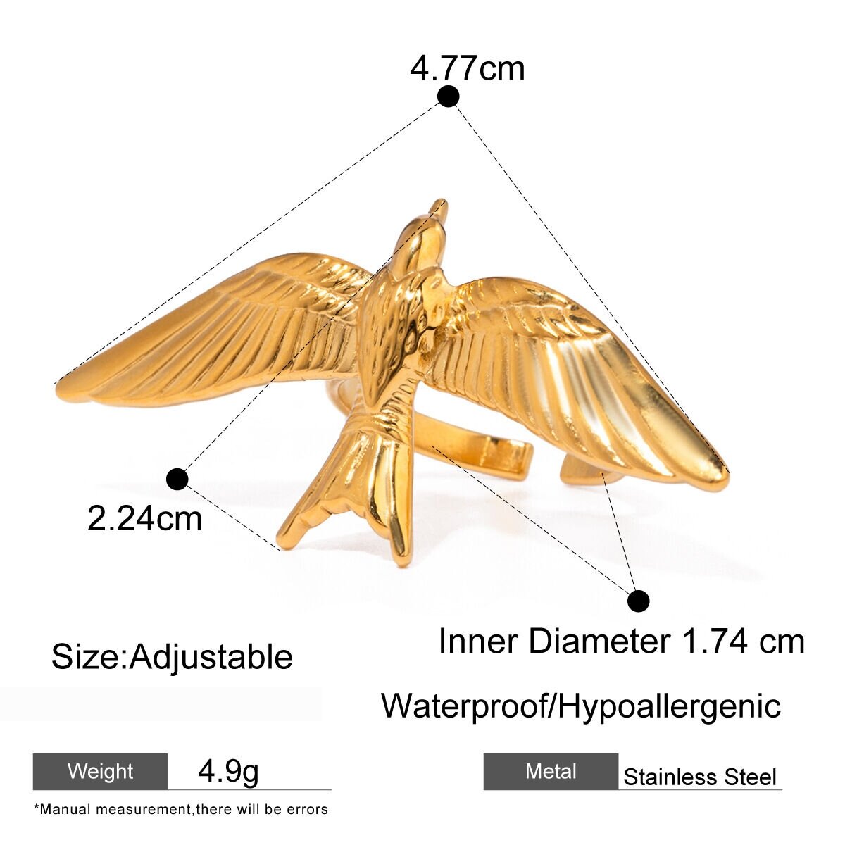 1 Paar Simple Series  Style Tier Edelstahl 18 Karat Vergoldet Damen Verstellbare Ringe Bild2