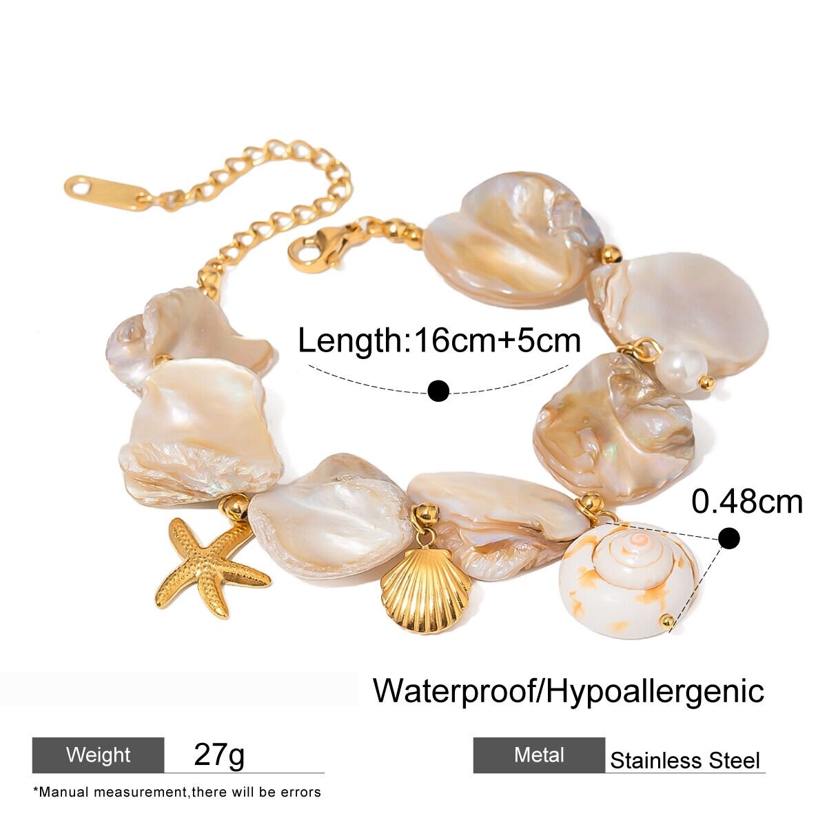 1 Piece Simple Series Vacation Turtle Stainless Steel  Gold Plated Pearl Women Beaded Bracelets h5 Picture2
