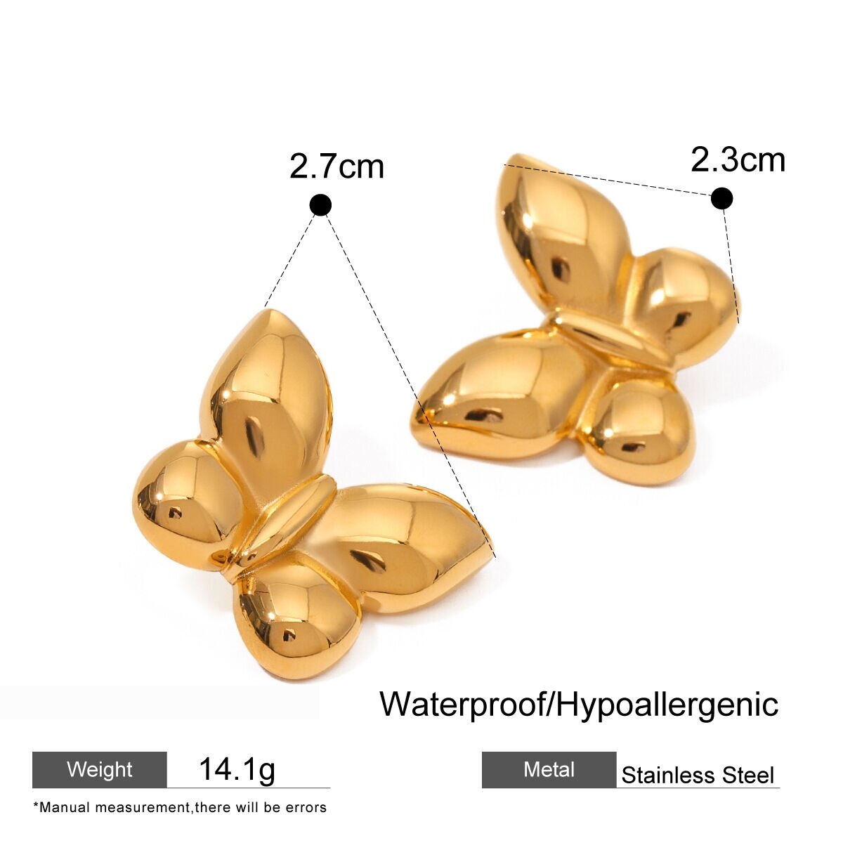 1 Pair Simple Series  Style Butterfly Stainless Steel  Gold Plated Women Earrings Set h5 Picture2