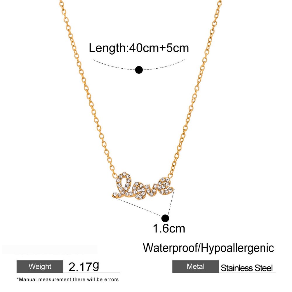 1 Piece Simple Series Casual Letter Stainless Steel Gold Plated Rhinestone Women Pendant Necklaces Picture2
