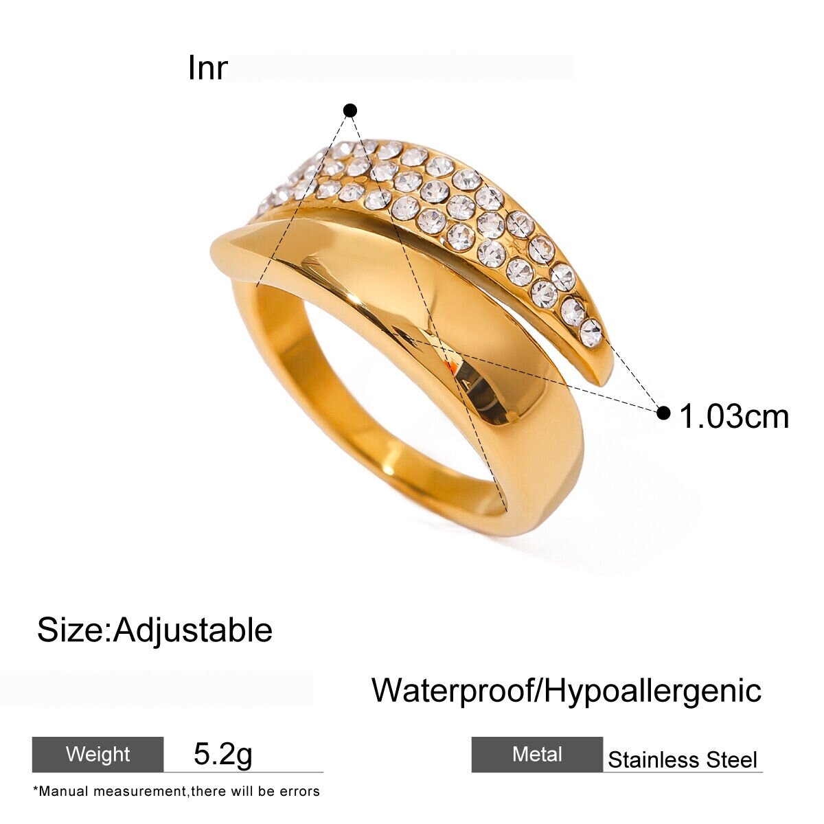 1 Pair Simple Series Retro Geometric Stainless Steel  Gold Plated Rhinestone Women Adjustable Rings Picture2
