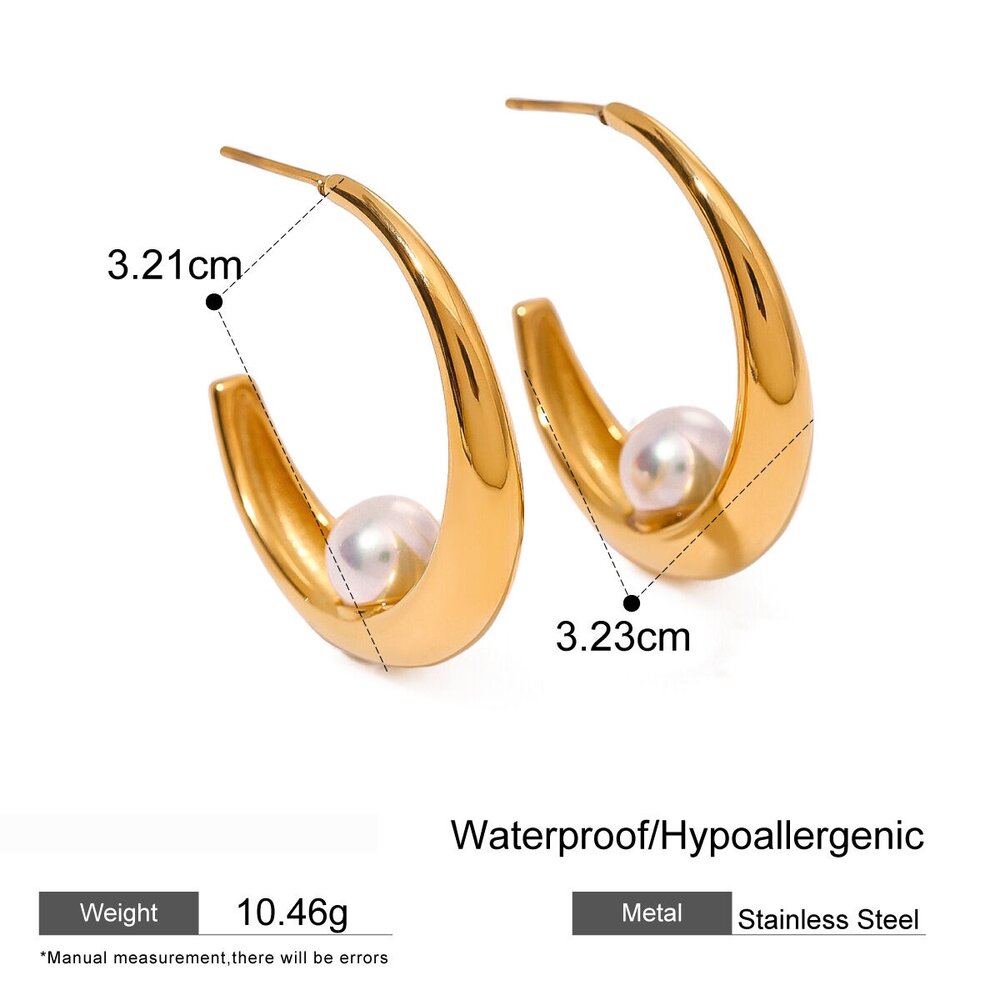 1 Paar Creolen Der Simple Series, Elegant, Geometrisch, Edelstahl, 18 Karat Vergoldet, Kunstperlen, Für Damen Bild2