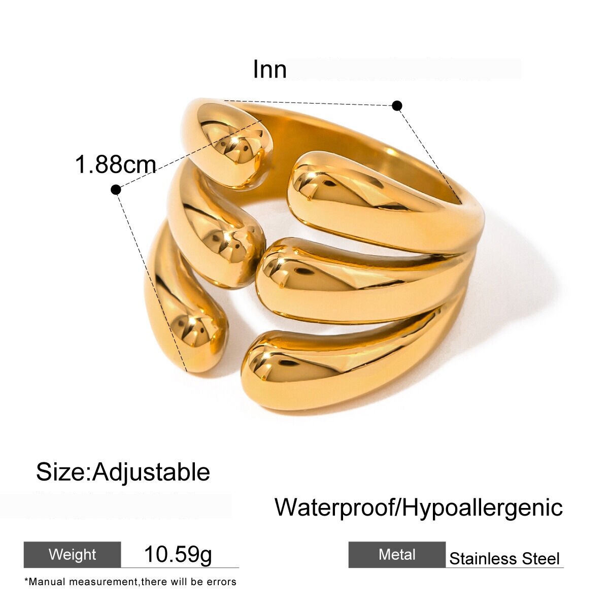 1 Pair Simple Series  Style Geometric Stainless Steel  Gold Plated Women Adjustable Rings h5 Picture2