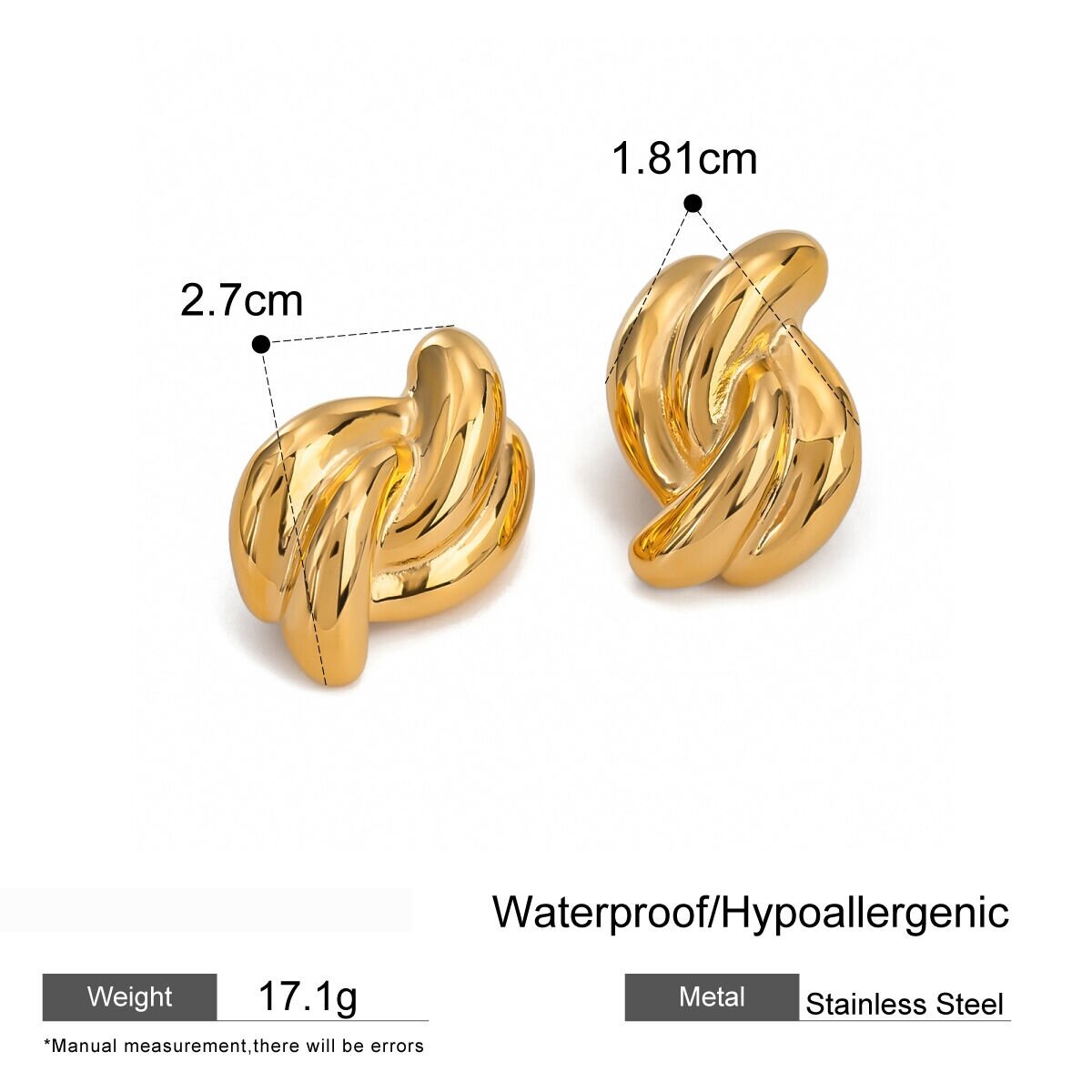1 Pair Simple Series  Style Twist Stainless Steel  Gold Plated Women Stud Earrings h5 