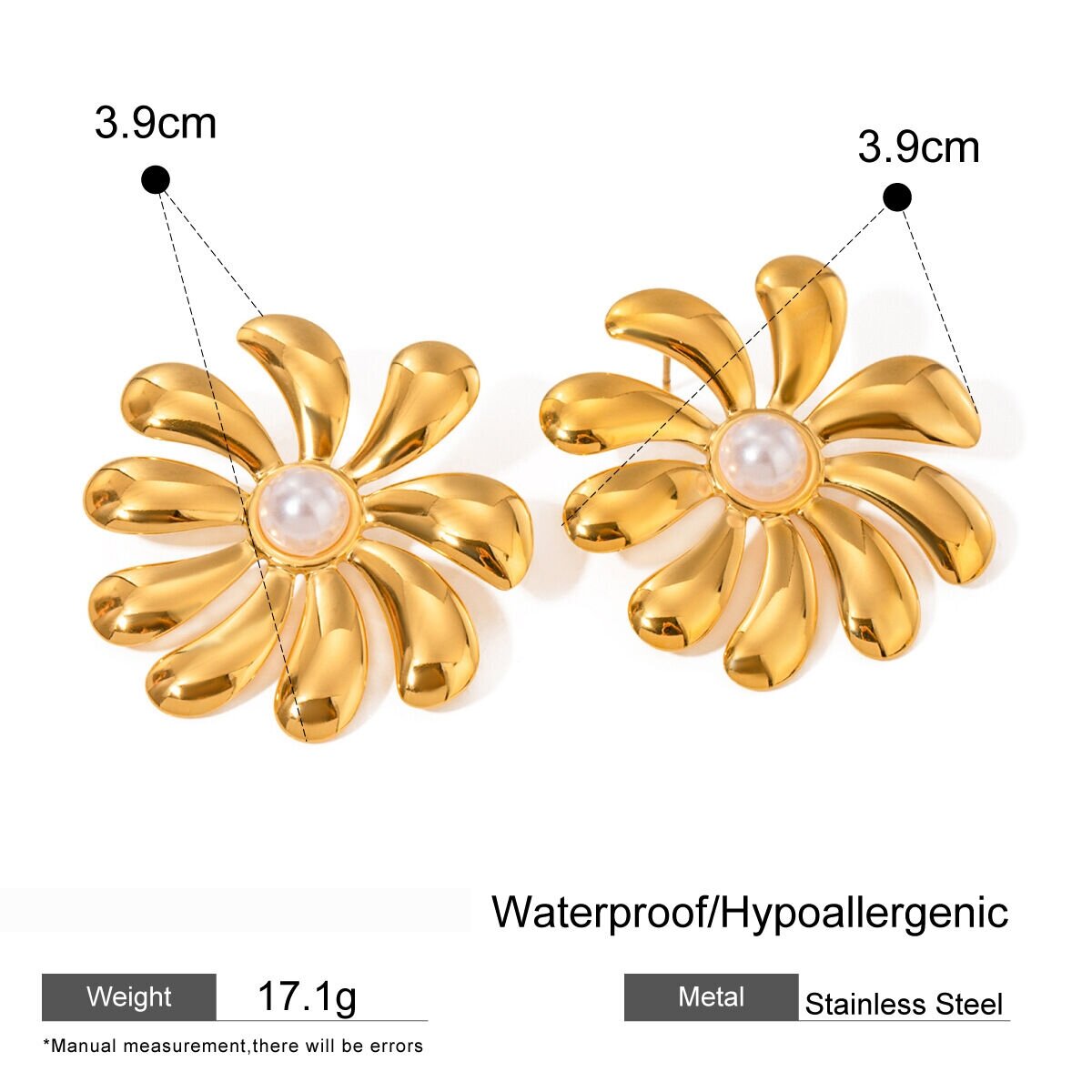 1 Pair Classic Series Retro Flower Stainless Steel  Gold Plated Artificial Pearl Women Earrings Set Picture2