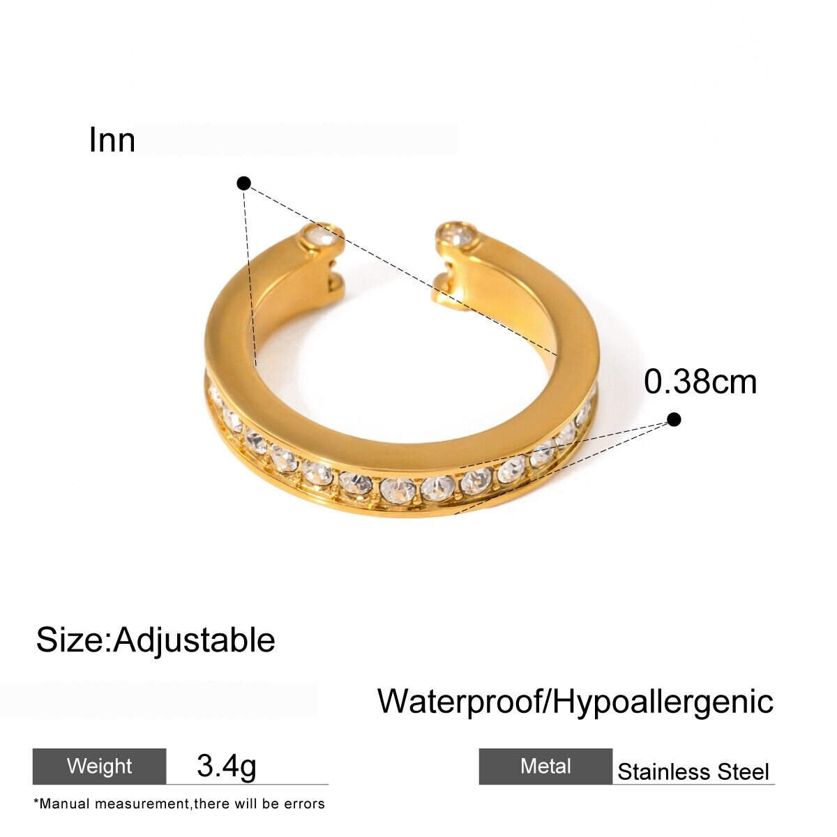 1 Piece Simple Classic Style Geometric Stainless Steel  Gold Inlay Rhinestones Women's Adjustable Rings h5 Picture2