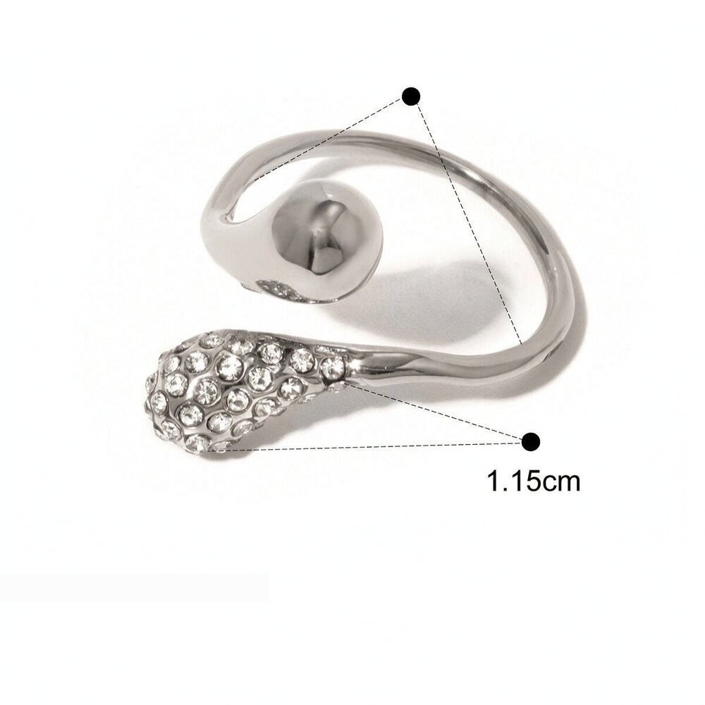 1 Piece Simple Style Droplet Shape Stainless Steel Waterproof Gold Inlay Rhinestones Women's Adjustable Rings Picture2