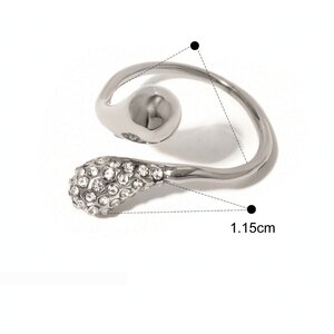 1 Piece Simple Style Droplet Shape Stainless Steel Waterproof Gold Inlay Rhinestones Women's Adjustable Rings h5 Picture2