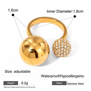 1 Paar Stil 18 Karat Gold Edelstahl Asymmetrische Stahlperlen Eingelegter Diamant Offener Ring Vielseitiger Modeschmuck Verstellbarer Ring Für Damen h5 Bild2