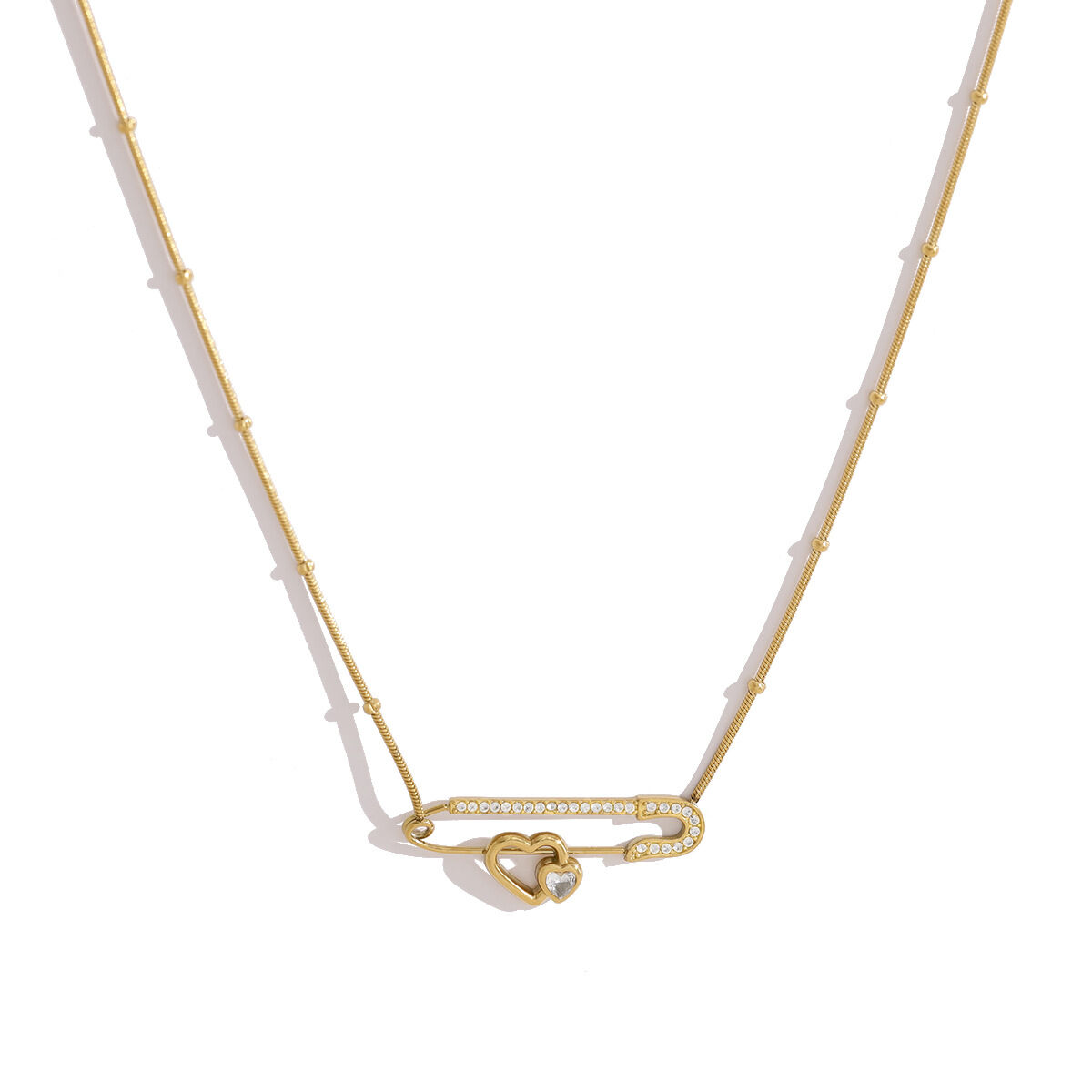 Collar Con Colgante Sencillo En Forma De Corazón, De Acero Inoxidable, Resistente Al Agua Y Con Diamantes De Imitación Color Dorado, Para Mujer.