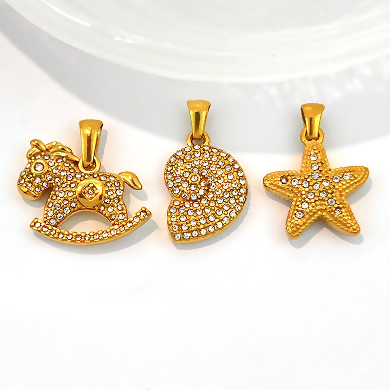 Damenanhänger Im Ozeanischen Stil Aus Wasserdichtem Edelstahl In Goldfarbe Mit Strasssteinen