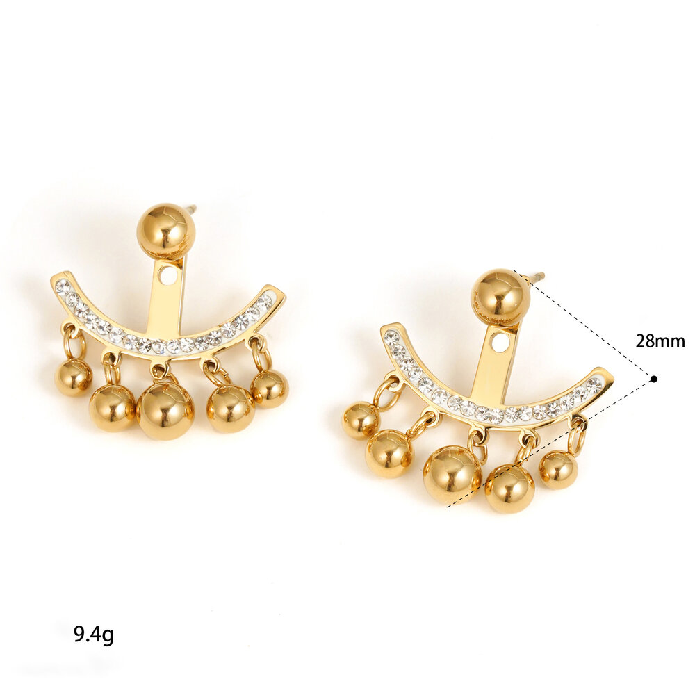 Luxurious Series Tassel Stainless Steel Waterproof Gold Color Rhinestone Women's Stud Earrings Picture3