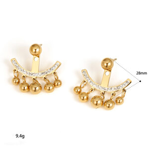 Luxurious Series Tassel Stainless Steel Waterproof Gold Color Rhinestone Women's Stud Earrings h5 Picture3