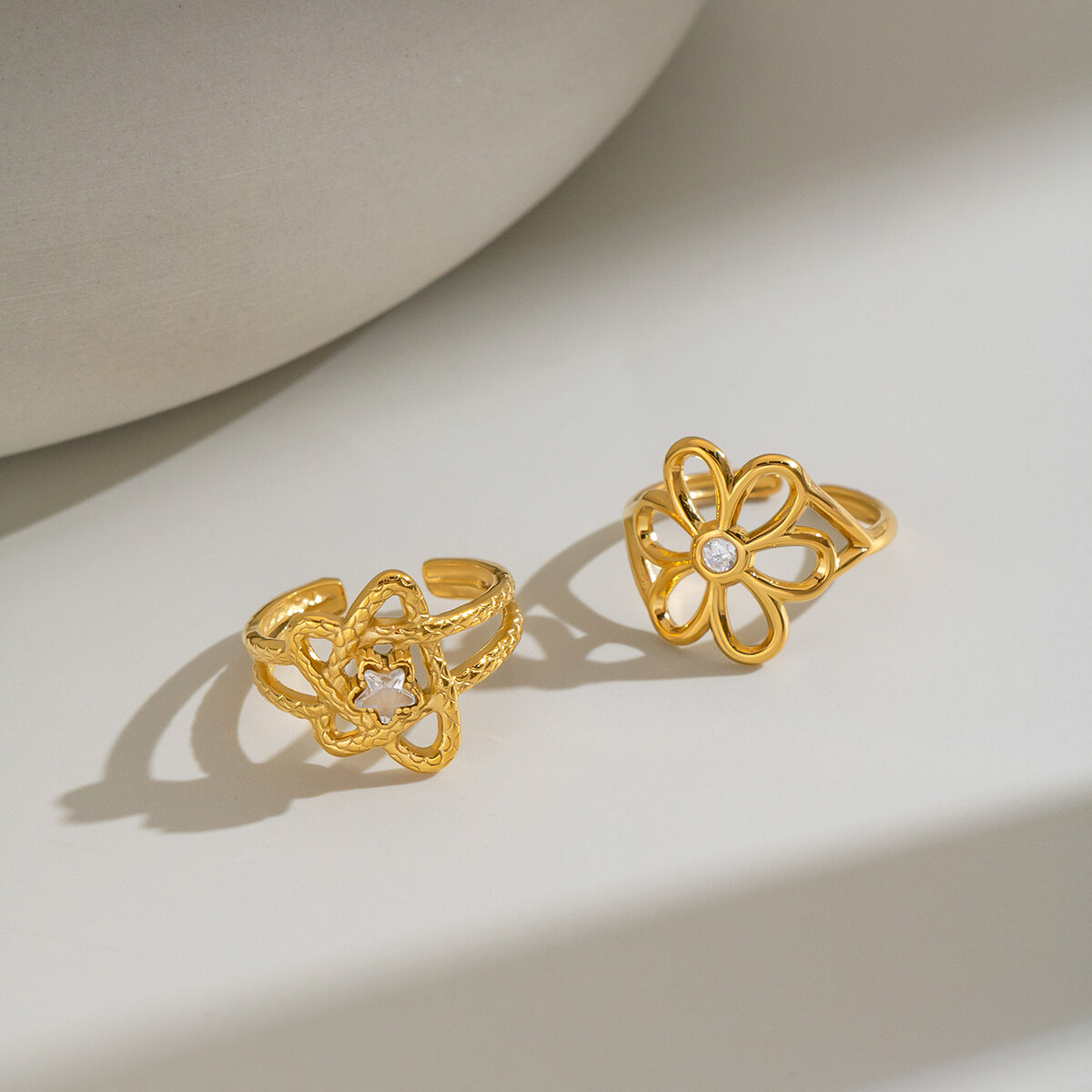 Statement-Ringe Aus Wasserfestem Edelstahl In Goldfarbe, Blumenförmig h5 Bild5