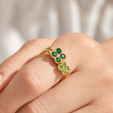 Romantic Series Sweet Flower Stainless Steel Waterproof Gold Color Zircon Ring Sets