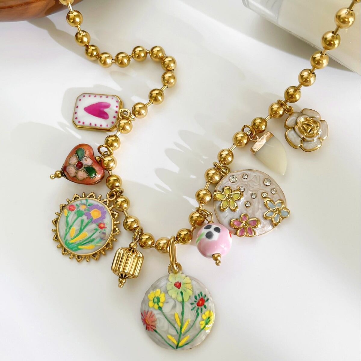Romantic Series Flower Heart Stainless Steel Waterproof Gold Color Women's Pendant Necklaces