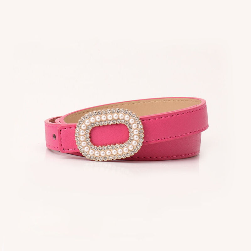Simple Series Elegant Solid Color Rhinestone Artificial Pearl Premium Quality Pu Leather Belt 2