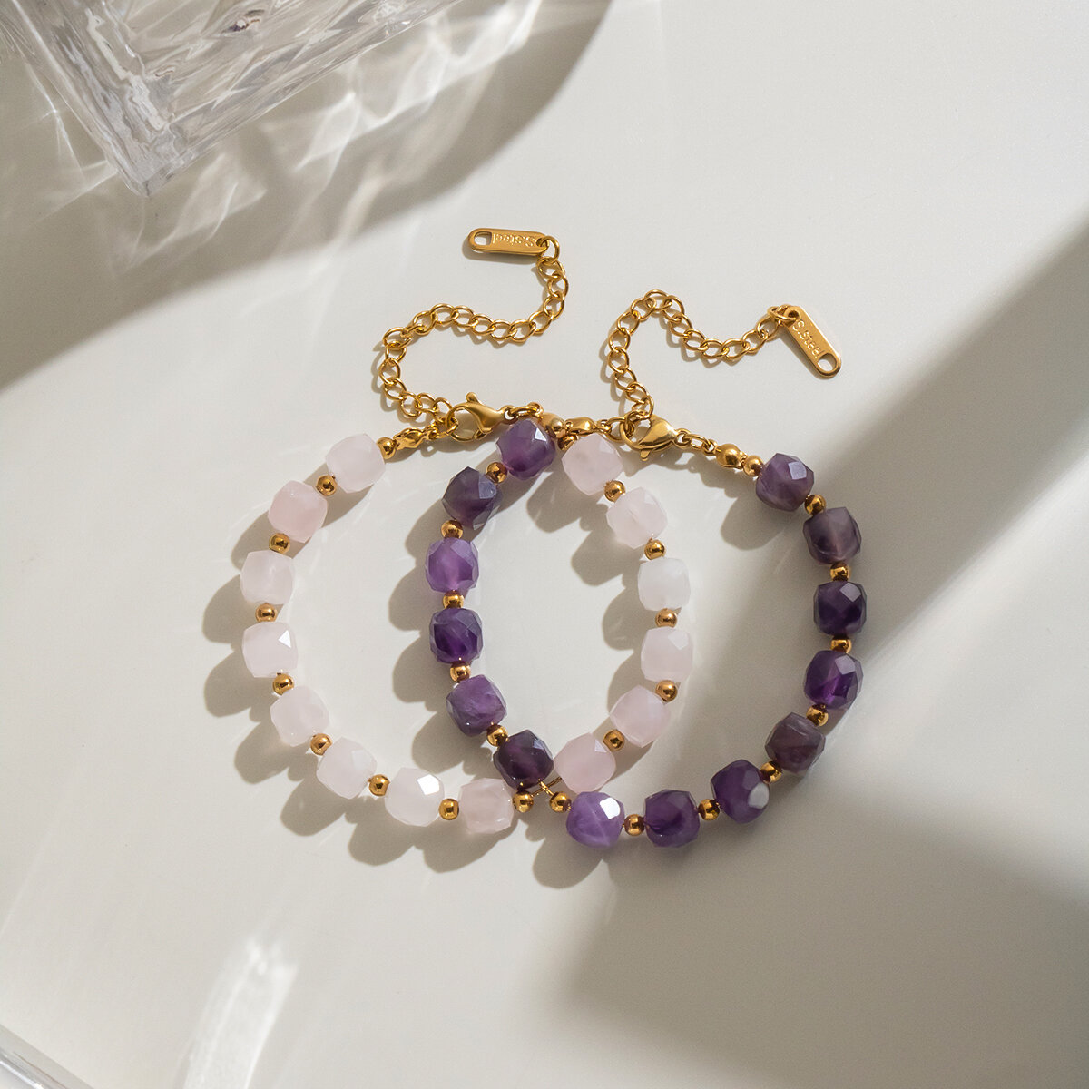 Amethyst- Und Natursteinperlen, Wasserdichtes Edelstahl-Armband Für Damen h5 Bild3