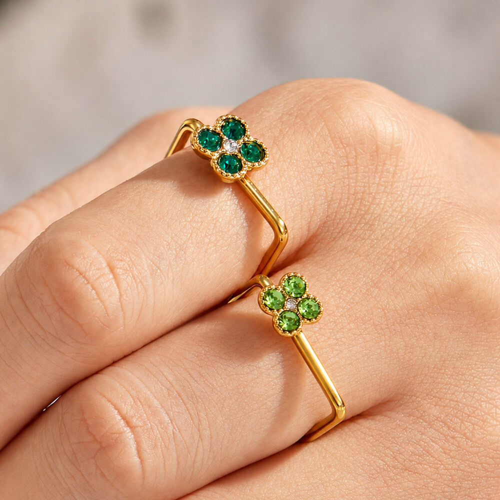 Romantic Series Sweet Flower Stainless Steel Waterproof Gold Color Zircon Ring Sets h5Picture2