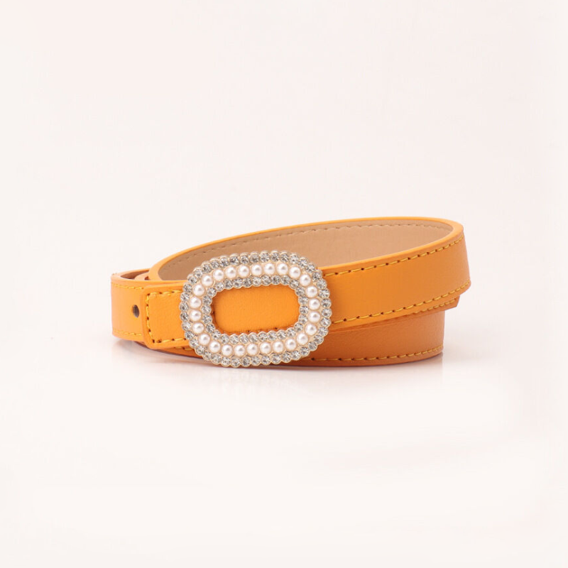 Simple Series Elegant Solid Color Rhinestone Artificial Pearl Premium Quality Pu Leather Belt