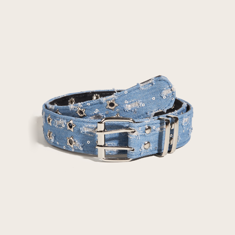 Schlichter Hip-Pop/Rock-Stoffgürtel Aus Einfarbigem Patchwork-Stoff Mit Sternnieten h5 