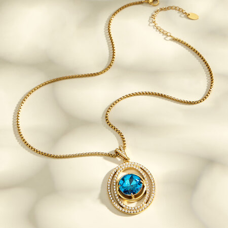 Luxurious Series Stainless Steel Waterproof Gold Color Zircon Blue Glass Women's Pendant Necklaces 2